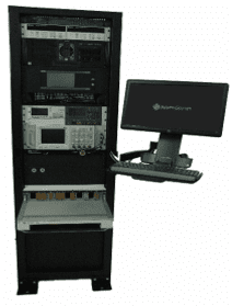 A computer tower with a keyboard and monitor on top.